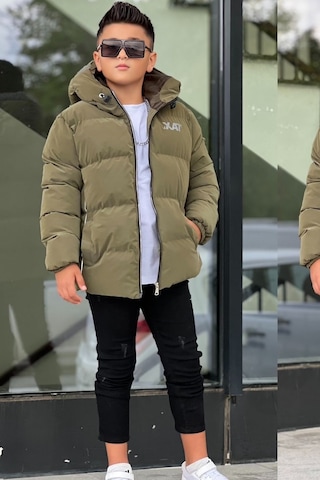 Pina Kids Erkek Çocuk Kapüşonlu Baskılı Reflöktör Detaylı Nova Kumaş Kışlık Şişme Mont Km4017 Haki