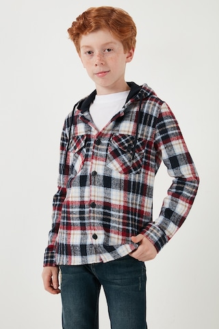 Lela Kapüşonlu Çift Cepli Ekoseli Kışlık Oduncu Erkek Çocuk Gömlek Cf24W81778 Lacivert-Bordo