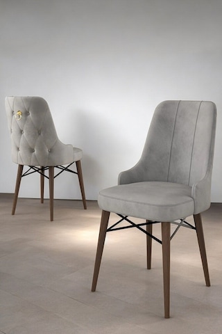 Zümra Serisi, Barok Ahşap Desen 80x132 Açılabilir Mdf Mutfak Masası Takımı 6 Adet Sandalye, Gri