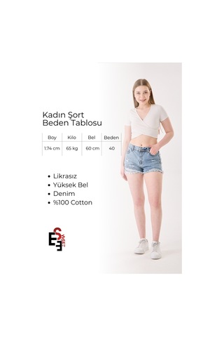 Eseclass Modern Kesim Yüksek Bel Püskül Paça Denim Şort Açık Mavi Açık Mavi
