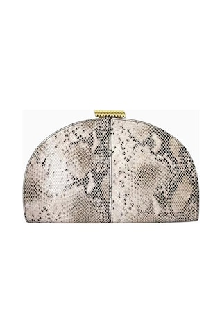 Studio Amelia Studıo Amelıa Zamora Gri Yılan Derisi Desenli, Altın Donanımlı Zarif Kadın Clutch Çanta