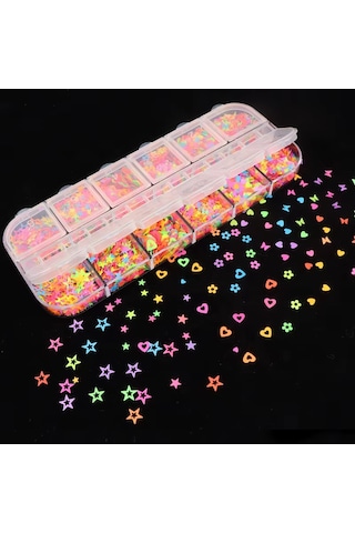 Karanlıkta Parlayan Neon Tırnak Süsleme Folyo Pulları Kalpler Yıldızlar Nail Art