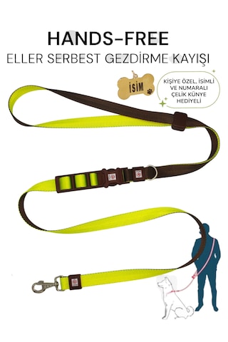 Caramelos Hands-free Eller Serbest Gezdirme Kayışı- Köpek Gezdirme Kayışı - Eller Serbest- Kahverengi - Yeşil
