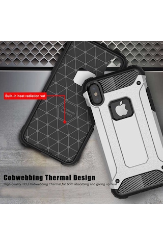 Noktaks - Apple Uyumlu iPhone Xs Max 6.5 - Kılıf Çift Katman Zırh Tank Crash Military Kapak - Gri - T6041 Gri