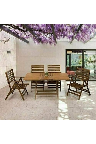 Ürgüp Katlanır Ahşap Bahçe Balkon Seti: 70x120 Masa + 4 Sandalye