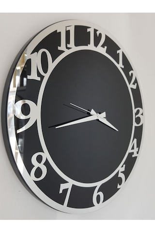 Ayna Denizi Silver Matris Black Model Gümüş Siyah Renk 50 CM Dekoratif Aynalı Duvar Saati Gümüş - Siyah