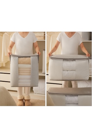Ocean Home Textile 2'li Pvc Pencereli Stuff & Things Gri Çizgili Hurç Set