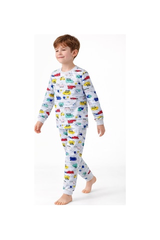 Free Beka Araba Desenli Erkek Çocuk Uzun Kollu Pamuklu Alt Üst Pijama Takımı Gri