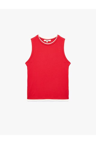 Koton Renk Kontrastlı Katmanlı Slim Fit Bisiklet Yaka Kolsuz Fitilli Bluz Kırmızı 6sak10069ek