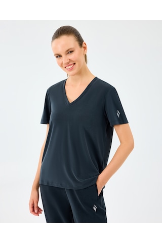 Skechers W V Neck T-shirt Kadın Siyah Tshirt S2510277-3817 Siyah