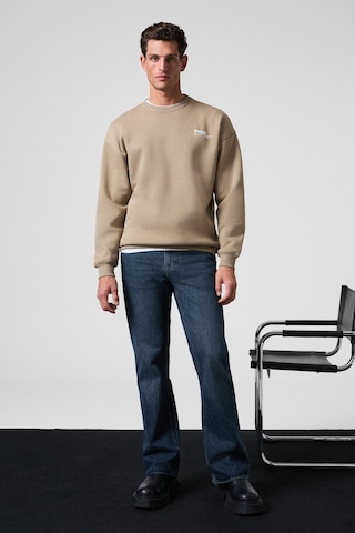 Grimelange Ernest Erkek Organik Pamuklu Yumuşacık Baskı Detaylı Bisiklet Yaka İçi Polarlı Bej Sweatshirt