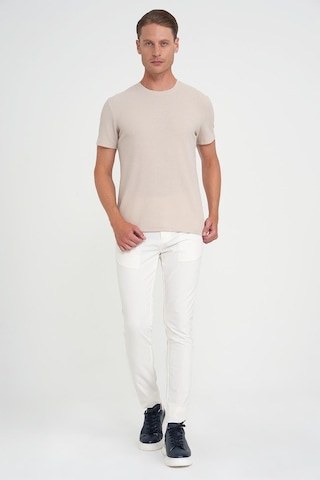 Efor Slim Fit Yan Cepli Esnek Düz Beyaz Pamuk Pantolon P 1197 Beyaz