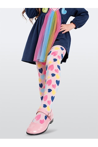 Deno Kids Denokids Kız Çocuk Kalp Desenli Kalın Külotlu Çorap Pembe Eğlenceli Tasarım 2-9 Yaş Renkli