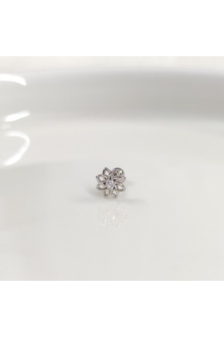 Yıldız Çiçek Gümüş Tragus Pıercıng - Rodyum Beyaz Beyaz