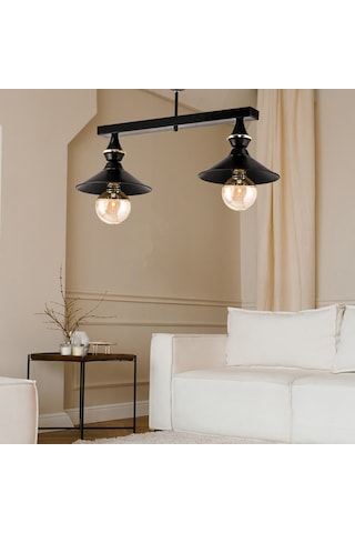 Dede İkili Ufo Sarkıt Avize Japon Şapkalı Siyah Siyah2