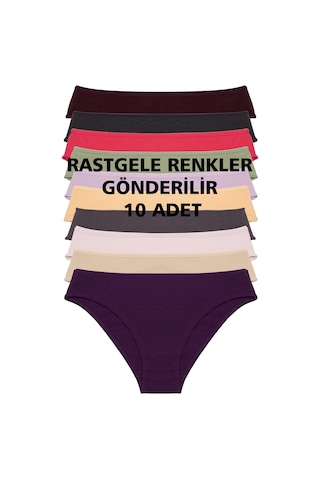Karısık Renklı Kadın Külot 10 Lu Paket Pamuklu Likrali Rastgele Karısık Renklı Çok Renkli