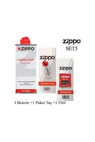 Zippo Çakmak İkmal Seti 1 Bidon Benzin Fitil Taş Set5