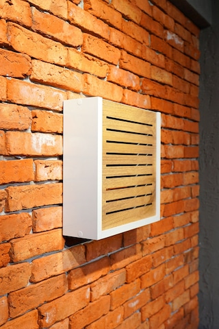 Modem Saklama Kutusu Sürgülü Yukarı Açılır 35 X 35 Çizgili Meşe