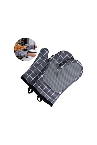 Hfambition 18x28 Cm Gri Fırın Eldiveni, Yalıtkan Silikon Ve Yorganlu Pamuk, Kaymazsız, Temizlenmesi Kolay, Çift Paket, Mutfak Pişirme Fırınlama İçin Diğer
