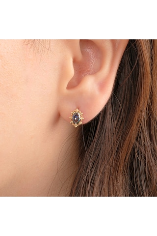 Altın Küpe - 14 Ayar Altın Vintage Tasarım Mistik Topaz Taşlı Küpe Sarı