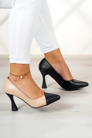 Jatqılı Plus Ten Siyah Kadeh Topuklu Ayakkabı Siyah - Ten Rengi