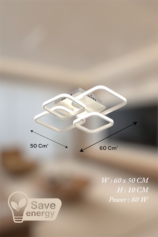 Ey Shop Beyaz 4 Lü Kare Model 3 Renk Led Avize Beyaz