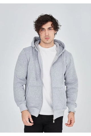 Luz&pos Erkek Tam Fermuarlı Kapşonlu Sweatshirt - Gri Gri