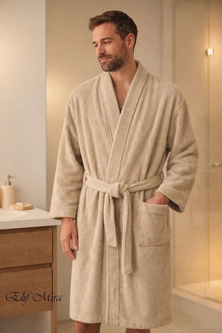 Kimono Yaka Unisex Tek Kişilik Pamuklu Banyo Bornozu Comfort Bej