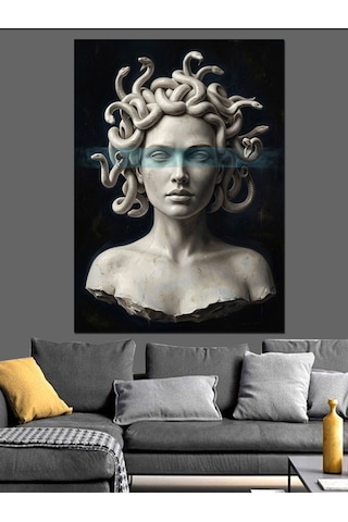 Medusa Heykeli Klasik Büst Sanatı Dekoratif Kanvas - Mdf Ahşap Tablo