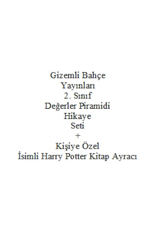 2. Sınıf Hikaye Kitabı Seti Gizemli Bahçe Yayınları Değerler Piramidi + Kişiye Özel İsimli Harry Potter Kitap Ayracı