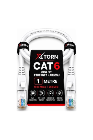 Torn Cat6 Ethernet Kablosu 1 Metre Rj45 Lan İnternet Modem Router Bilgisayar Kablosu