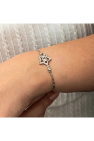 Gümüş Baget Taşlı Yıldız Kadın Bileklik Gümüş
