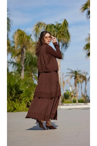 Misswhence Yelekli Poplin Elbise 39834 Kahve Kahverengi
