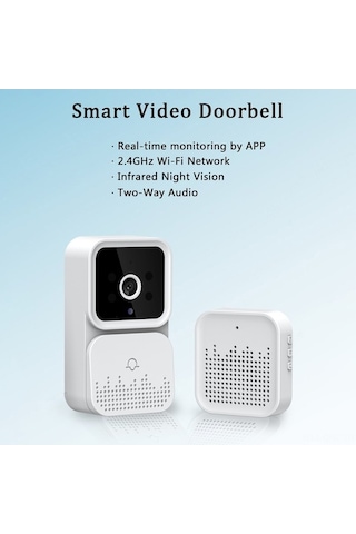 Fortunelane Tuya S6 Kablosuz Görüntülü Kapı Zili - Hd Kamera, Gece Görüş, Wifi Konuşma, Bulut Kayıt Beyaz