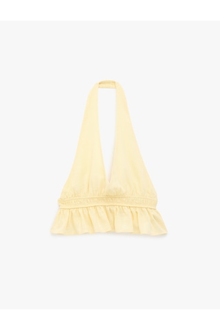 Koton Rahat Kalıp Halter Yaka Kolsuz Fırfırlı Sırt Detaylı Crop Bluz Sarı 6sal30006ıw