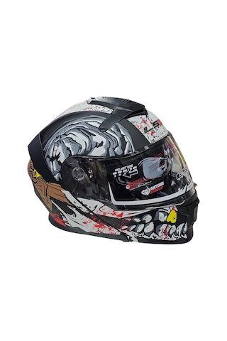 Çene Açılır Kask Ls5 Mat Siyah Beyaz Grafikli L-4592