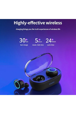 Bluetooth 5.0 Stero Çift Kulaklık Mikrofonlu Manyetik Şarj Kutulu