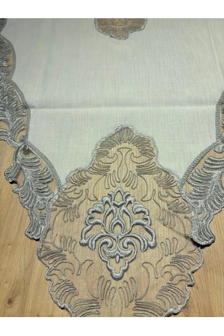 Salon Takımı Çeyizlik Krem Gri Runner Set 5 Parça Keten Masa Örtüsü Runneri Evalina Çok Renkli