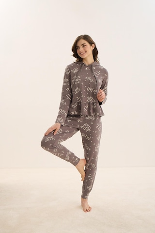 Kadın Uzun Kol Kapüşonlu Antrasit Pijama Takım C4t8n9o51 001