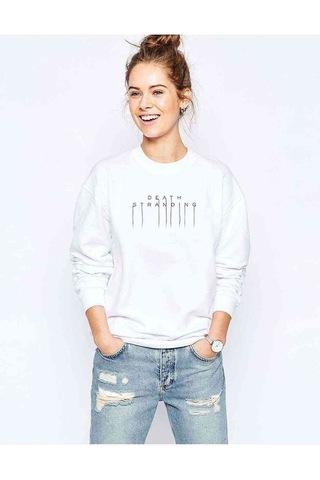 Death Stranding Logo Baskılı Beyaz Kadın Sweatshirt