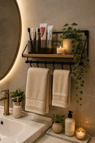 Jasper Nesta Tek Katlı Metal Ahşap Duvar Rafı Anahtarlık Askılığı Antre, Banyo Ve Mutfak Organiz