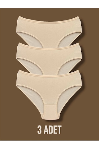 Erdenay Tekstil Yüksek Kalite Penye Kadın Bikini Külot 3'lü Ten Rengi