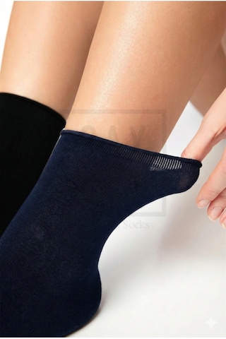 Saysez Bambu Kadın Lastiksiz Lacivert Soket Dikişsiz Premium Çorap 3'lü Paket / İz Bırakmaz /sıkmayan Çorap Lacivert