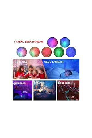 Triline Lazer Galaxy Yıldızlı Gökyüzü Projektör Gece Lambası Çok Renkli