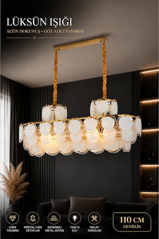 Modern Premium Lüksün Işıltısı Gold Dekoratif Modern Sarkıt Avize 10xe14