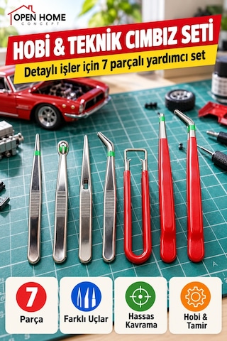 7 Parça Hobi Ve Teknik Cımbız Seti Farklı Uçlu Maket Elektronik Tamir Küçük Parça Tutma Kavrama Seti