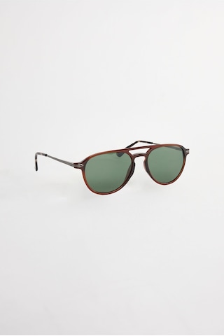 Unisex Oval Kahverengi Çerçeve Çift Köprülü Güneş Gözlüğü-33298 Çok Renkli
