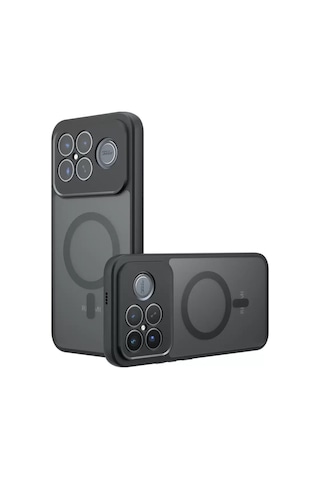 Xiaomi Poco F8 Ultra Kılıf Magsafe Şarj Özellikli Kamera Korumalı Arkası Buzlu Şeffaf Lunex Kapak Siyah