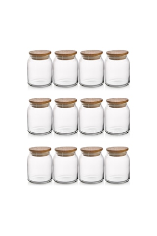 Myrina Etiketli 12'li Ahşap Vakumlu Kapaklı Baharatlık Takımı 300ml X12 Diğer