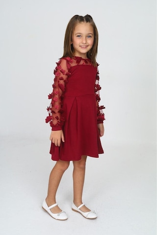 Tül Detaylı Siyah Elbise 2 Bordo